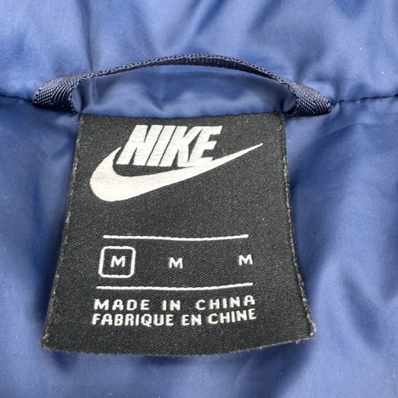 Nike Down Fill Puffer Jacket Bubble Coat Red Blue Hooded Full Zip Men's Medium - Picture 4 of 14